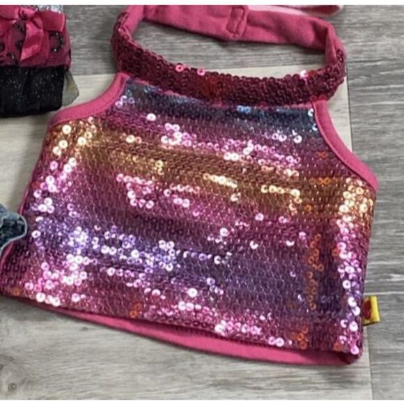 Build A Bear LOT 5 Clothes PINK SEQUIN Halter Top Shiny Sparkle Purse, Skirt - Picture 9 of 9